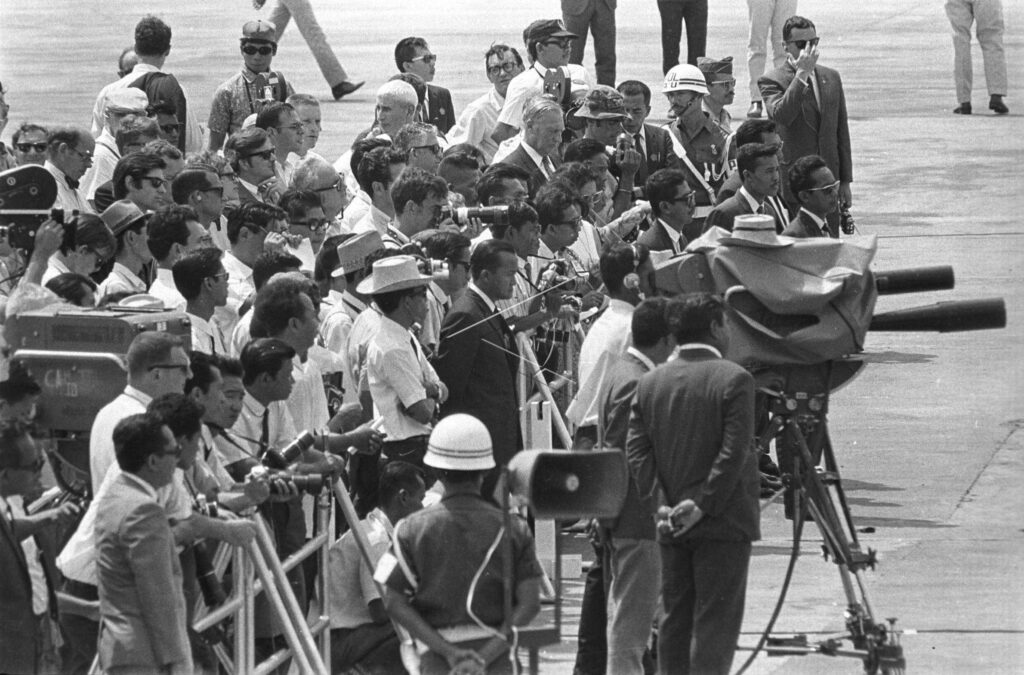 REPORTERS COVERING THE ARRIVAL OF PRESIDENT NIXON
