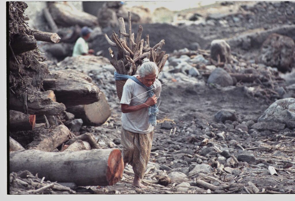 Wood Collector at Mount Merapi Lava Flow