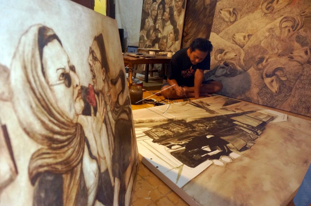 PAINTING ART WITH COFFEE DREGS